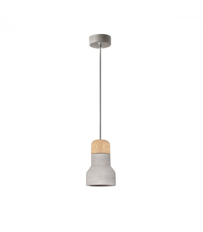 Alanzo Dome Pendant Ceiling Light Grey Concrete Wood Grey Fabric Wire LED E27-1