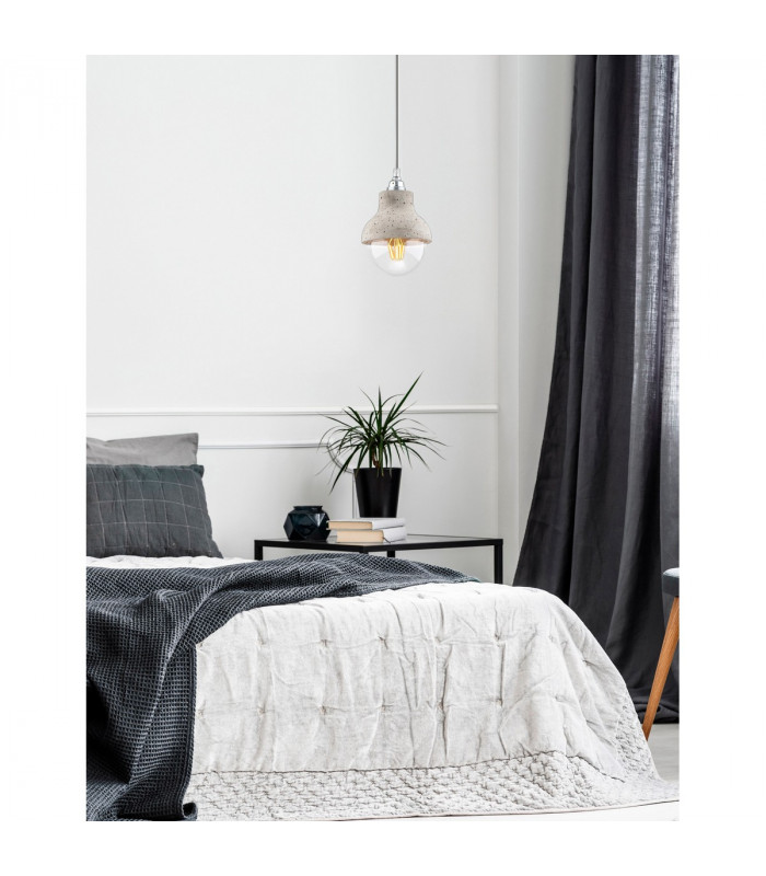 Alanzo 15cm Dome Pendant Ceiling Light Grey Concrete Grey Fabric Wire LED E27-2