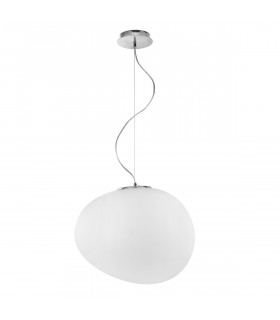 Ciottoli 44cm Globe Pendant Ceiling Light Opal White Glass Chrome Aluminium LED E27-1