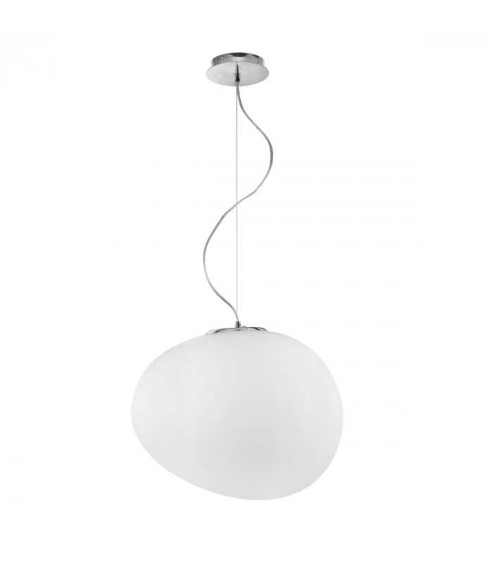 Ciottoli 44cm Globe Pendant Ceiling Light Opal White Glass Chrome Aluminium LED E27-1