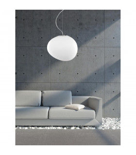 Ciottoli 44cm Globe Pendant Ceiling Light Opal White Glass Chrome Aluminium LED E27-2