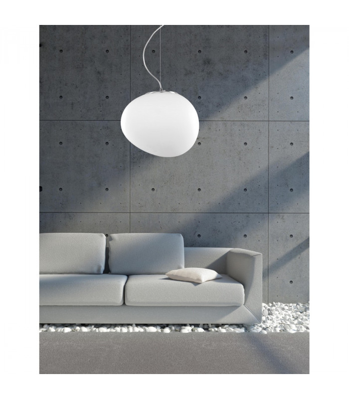 Ciottoli 44cm Globe Pendant Ceiling Light Opal White Glass Chrome Aluminium LED E27-2