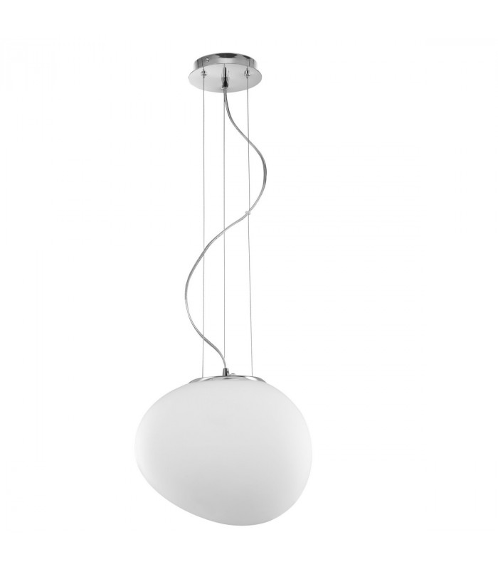 Ciottoli 31.5cm Globe Pendant Ceiling Light Opal White Glass Chrome Aluminium LED E27-1