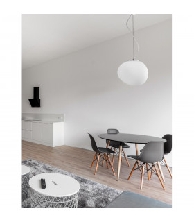 Ciottoli 31.5cm Globe Pendant Ceiling Light Opal White Glass Chrome Aluminium LED E27-2