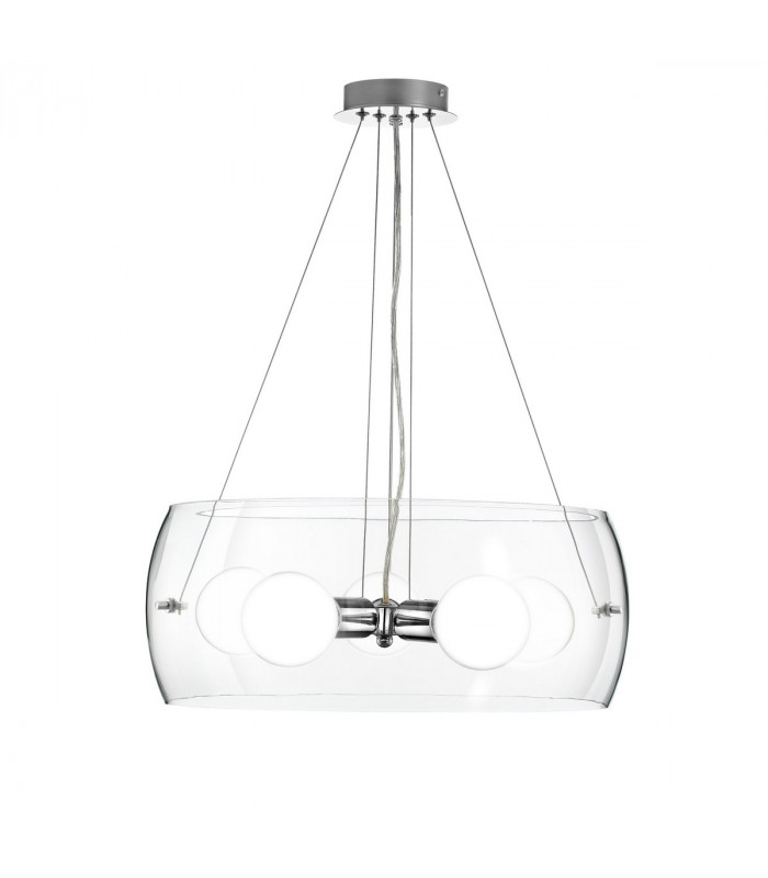 Chiara 5 Light Cylindrical Pendant Ceiling Light Chrome Aluminium Clear Glass LED E27-1