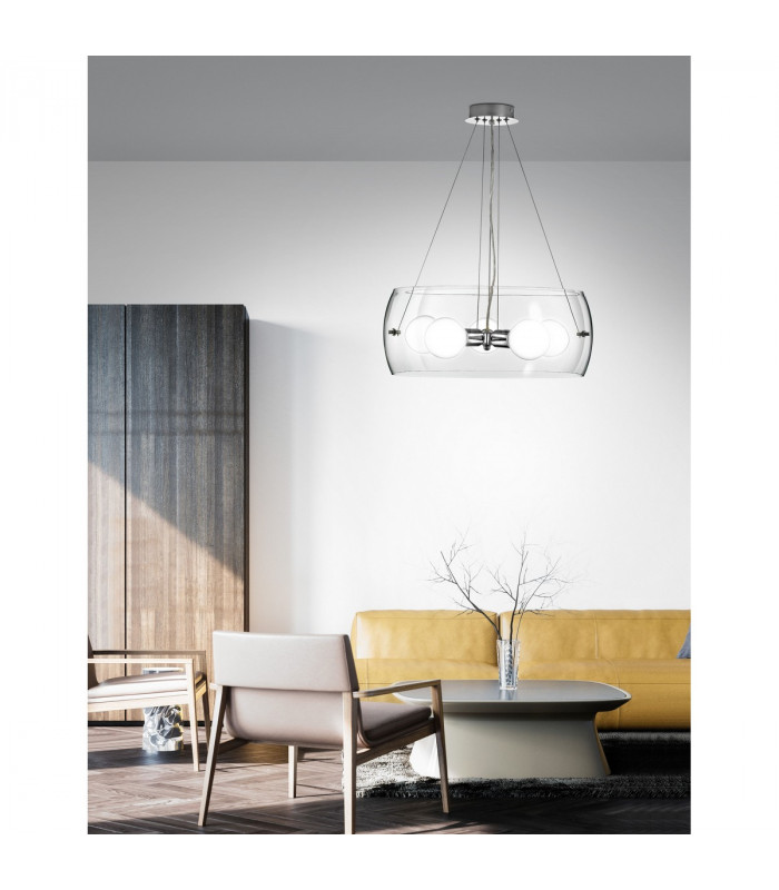 Chiara 5 Light Cylindrical Pendant Ceiling Light Chrome Aluminium Clear Glass LED E27-2
