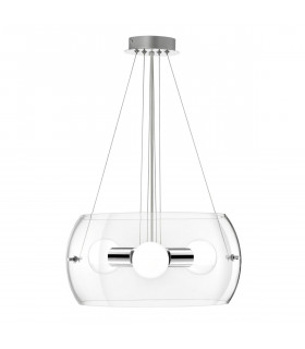 Chiara 3 Light Cylindrical Pendant Ceiling Light Chrome Aluminium Clear Glass LED E27-1