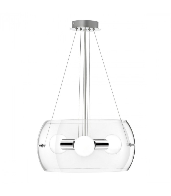Chiara 3 Light Cylindrical Pendant Ceiling Light Chrome Aluminium Clear Glass LED E27-1