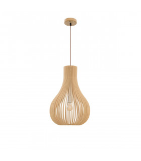 Soho Wire Frame Pendant Ceiling Light Natural Wood Brown Fabric Cable Solid Wood Canopy LED E27-1