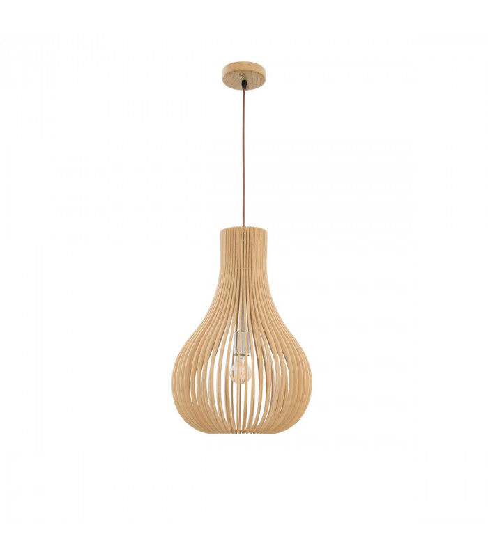 Soho Wire Frame Pendant Ceiling Light Natural Wood Brown Fabric Cable Solid Wood Canopy LED E27-1