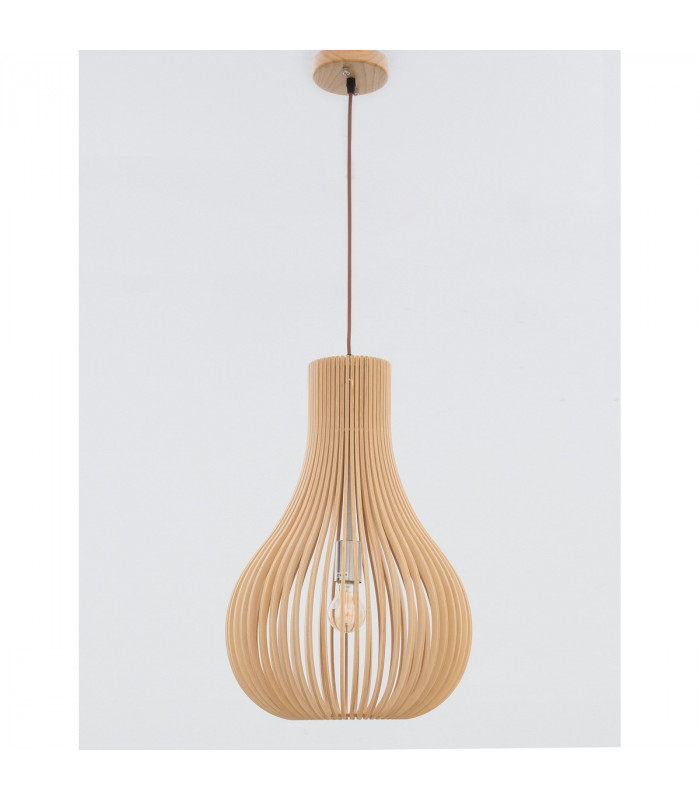 Soho Wire Frame Pendant Ceiling Light Natural Wood Brown Fabric Cable Solid Wood Canopy LED E27-3