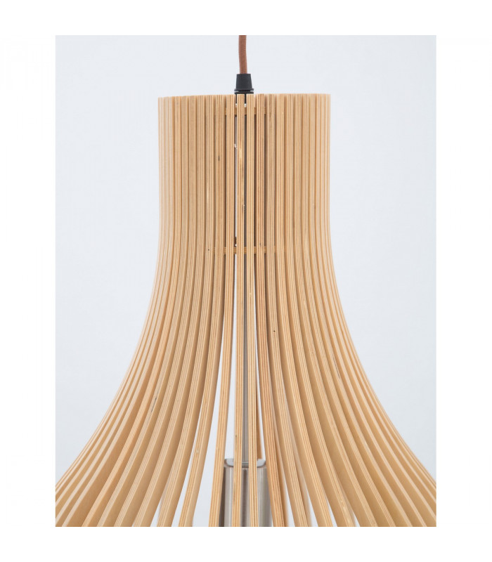 Soho Wire Frame Pendant Ceiling Light Natural Wood Brown Fabric Cable Solid Wood Canopy LED E27-5