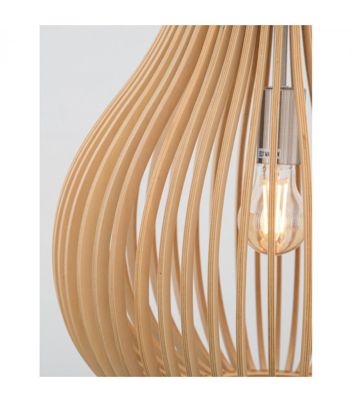 Soho Wire Frame Pendant Ceiling Light Natural Wood Brown Fabric Cable Solid Wood Canopy LED E27-6