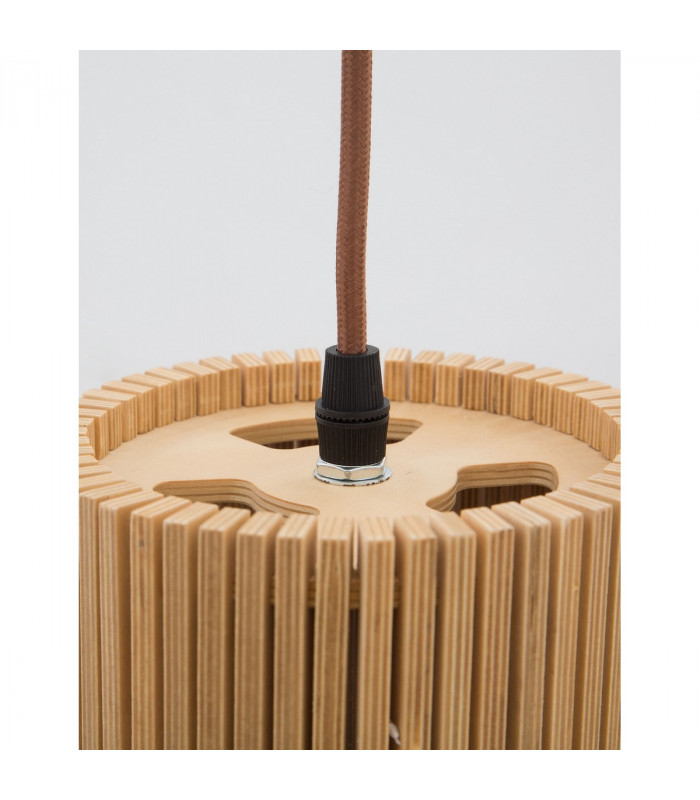 Soho Wire Frame Pendant Ceiling Light Natural Wood Brown Fabric Cable Solid Wood Canopy LED E27-7