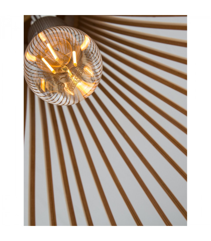 Soho Wire Frame Pendant Ceiling Light Natural Wood Brown Fabric Cable Solid Wood Canopy LED E27-8