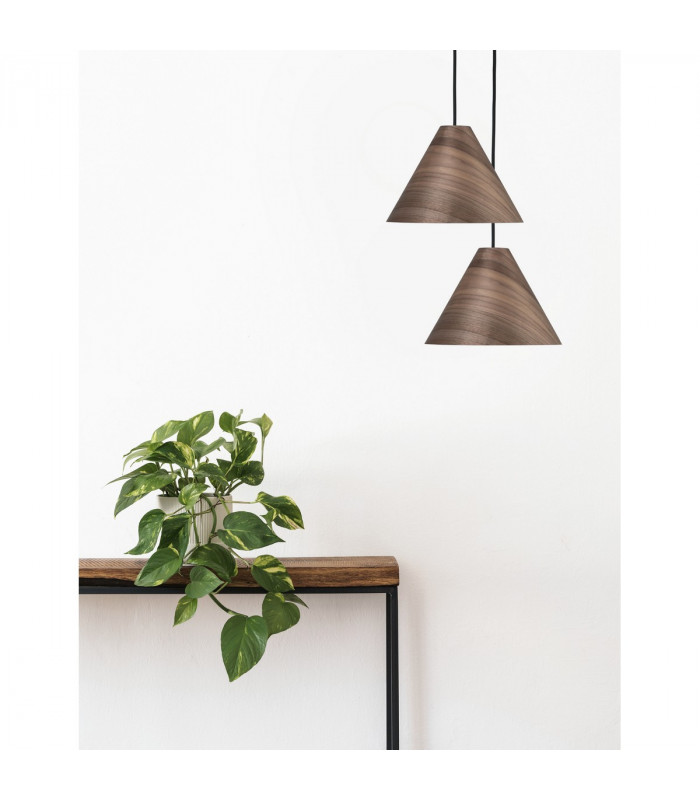 Wera Dome Pendant Ceiling Light Dark Walnut Wood colour Dark Brown Fabric Cable Solid Wood Canopy LED E27-2