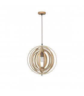 Asco Spherical Pendant Ceiling Light Natural Wood Brown Fabric Cable LED E27-1