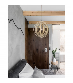 Asco Spherical Pendant Ceiling Light Natural Wood Brown Fabric Cable LED E27-2
