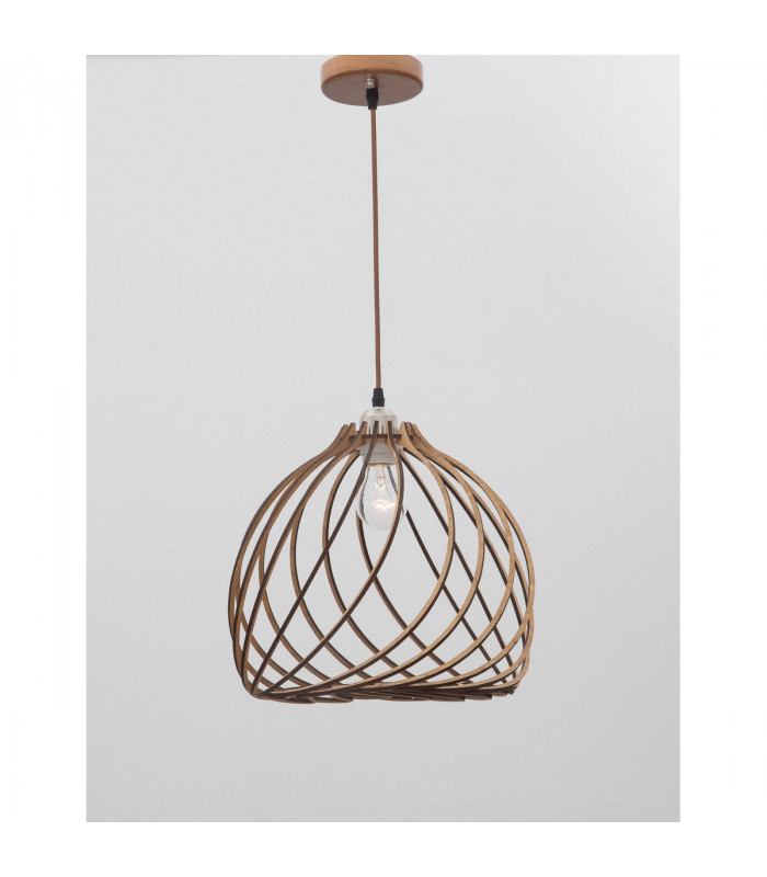 Adana Wire Frame Pendant Ceiling Light Natural Wood Brown Fabric Cable LED E27-6
