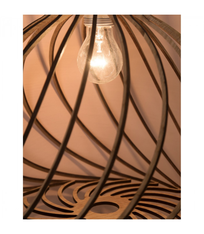 Adana Wire Frame Pendant Ceiling Light Natural Wood Brown Fabric Cable LED E27-7