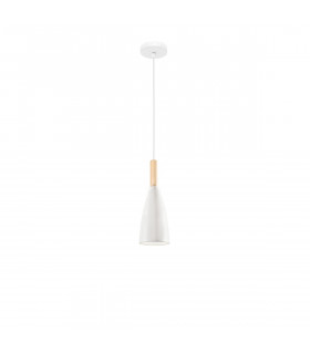 Grant Slim Pendant Ceiling Light White Aluminium Natural Wood White Fabric Wire LED E14-1