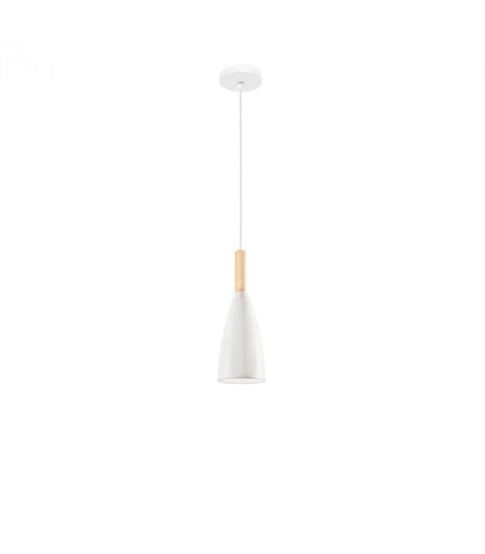 Grant Slim Pendant Ceiling Light White Aluminium Natural Wood White Fabric Wire LED E14-1