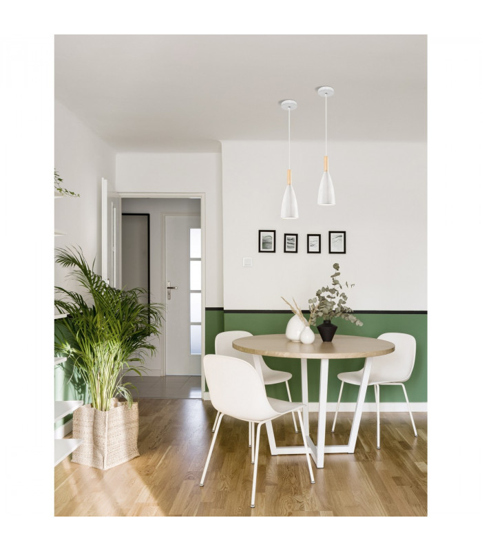 Grant Slim Pendant Ceiling Light White Aluminium Natural Wood White Fabric Wire LED E14-2