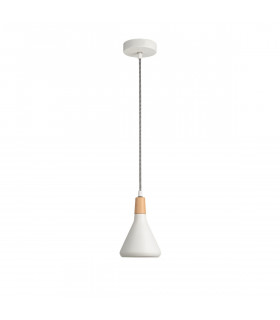 Venanzio Dome Pendant Ceiling Light Matt White Metal Natural Wood LED E14-1