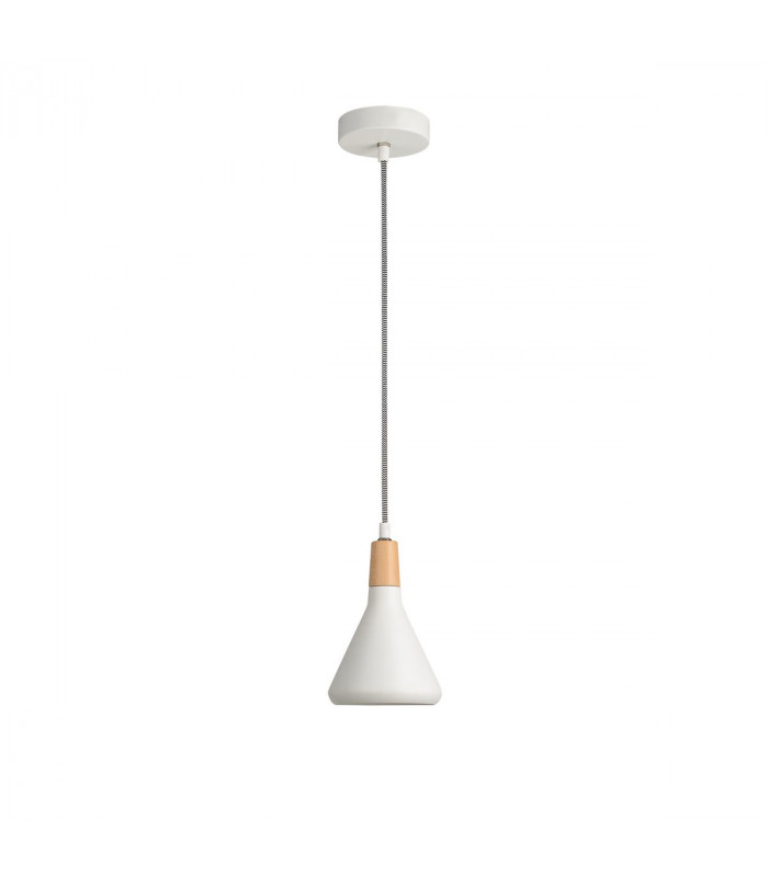 Venanzio Dome Pendant Ceiling Light Matt White Metal Natural Wood LED E14-1