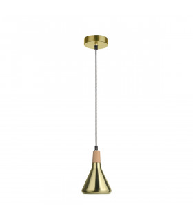 Venanzio Dome Pendant Ceiling Light Brass Metal Natural Wood LED E14-1