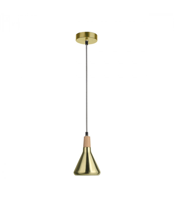 Venanzio Dome Pendant Ceiling Light Brass Metal Natural Wood LED E14-1