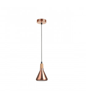 Venanzio Dome Pendant Ceiling Light Copper Metal Natural Wood LED E14-1
