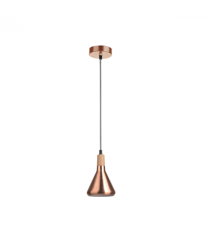 Venanzio Dome Pendant Ceiling Light Copper Metal Natural Wood LED E14-1