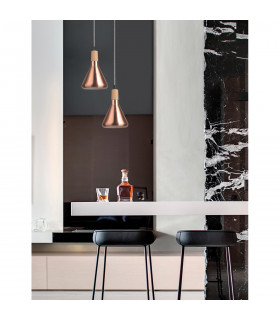 Venanzio Dome Pendant Ceiling Light Copper Metal Natural Wood LED E14-2