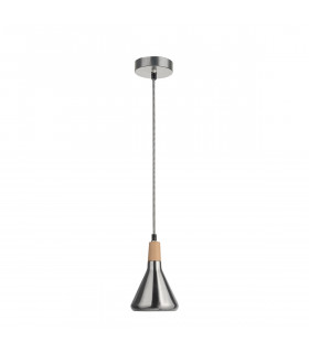 Venanzio Dome Pendant Ceiling Light Nickel Metal Natural Wood LED E14-1