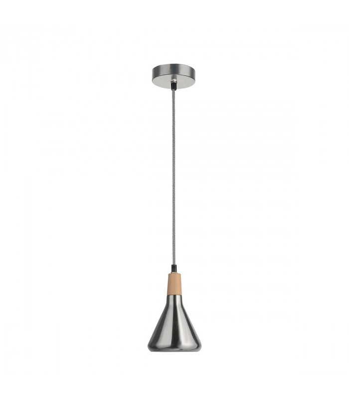 Venanzio Dome Pendant Ceiling Light Nickel Metal Natural Wood LED E14-1