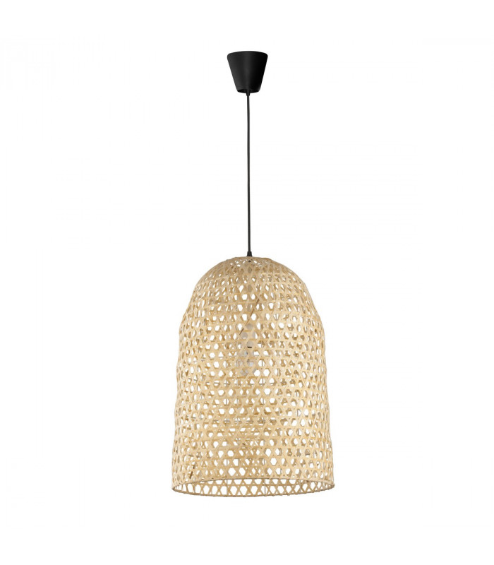 Aurora Dome Pendant Ceiling Light Natural Bamboo Black Fabric Wire Base LED E27-1