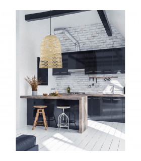 Aurora Dome Pendant Ceiling Light Natural Bamboo Black Fabric Wire Base LED E27-2