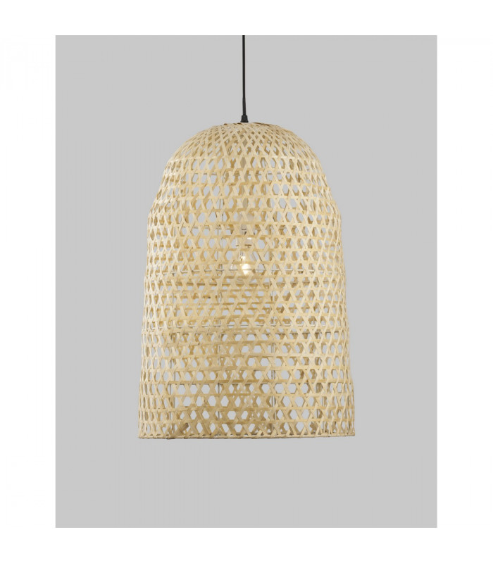 Aurora Dome Pendant Ceiling Light Natural Bamboo Black Fabric Wire Base LED E27-4