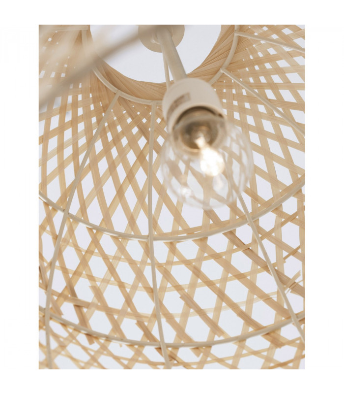 Aurora Dome Pendant Ceiling Light Natural Bamboo Black Fabric Wire Base LED E27-6