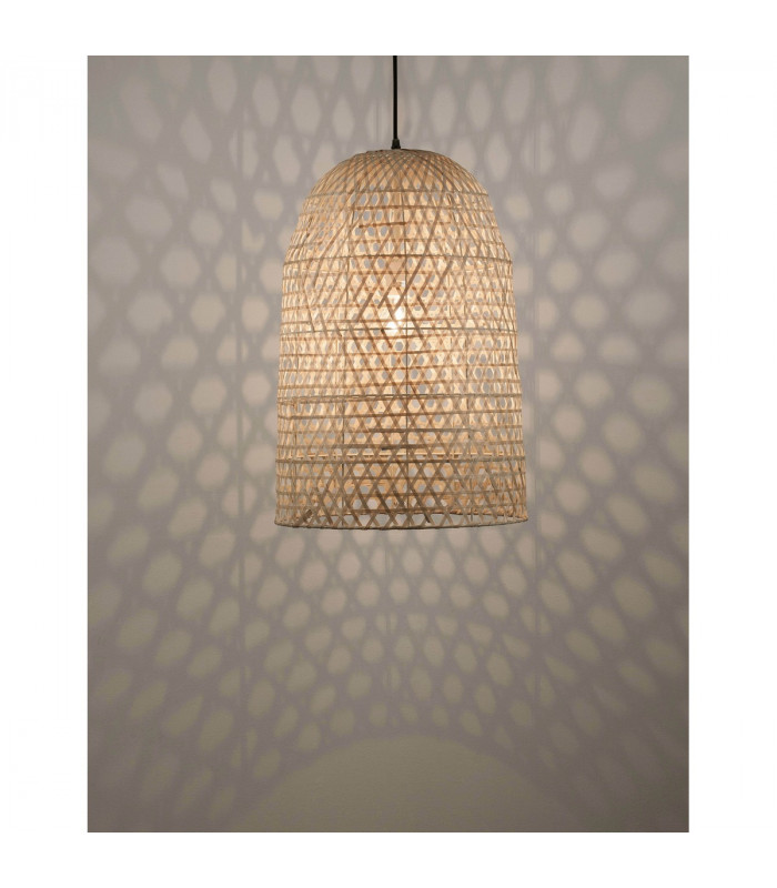 Aurora Dome Pendant Ceiling Light Natural Bamboo Black Fabric Wire Base LED E27-8