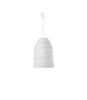 Aurora Dome Pendant Ceiling Light White Bamboo White Fabric Wire Base LED E27-1