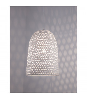 Aurora Dome Pendant Ceiling Light White Bamboo White Fabric Wire Base LED E27-2