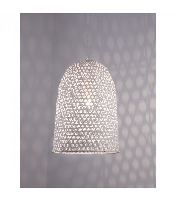 Aurora Dome Pendant Ceiling Light White Bamboo White Fabric Wire Base LED E27-2
