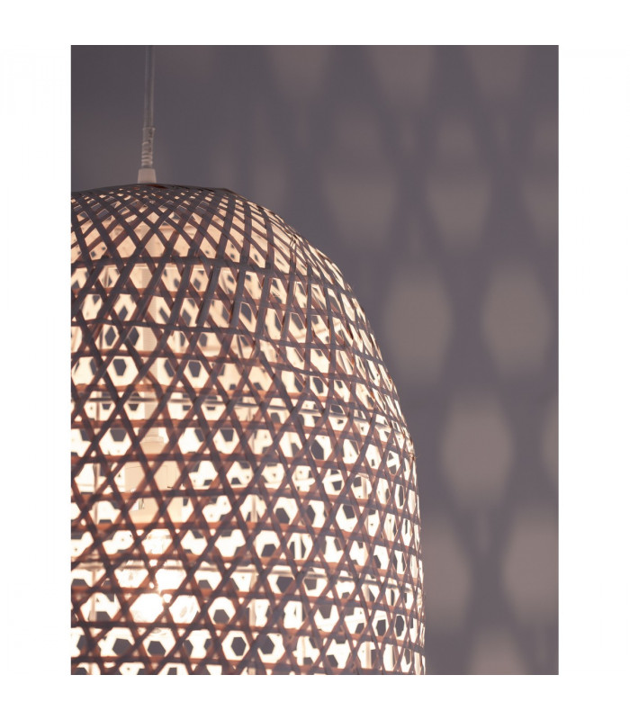 Aurora Dome Pendant Ceiling Light White Bamboo White Fabric Wire Base LED E27-4