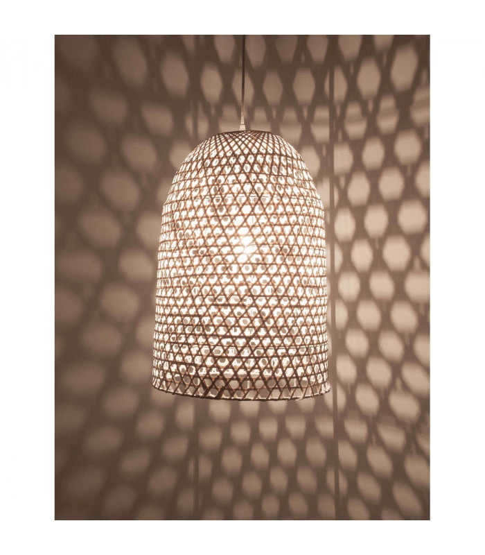 Aurora Dome Pendant Ceiling Light White Bamboo White Fabric Wire Base LED E27-6