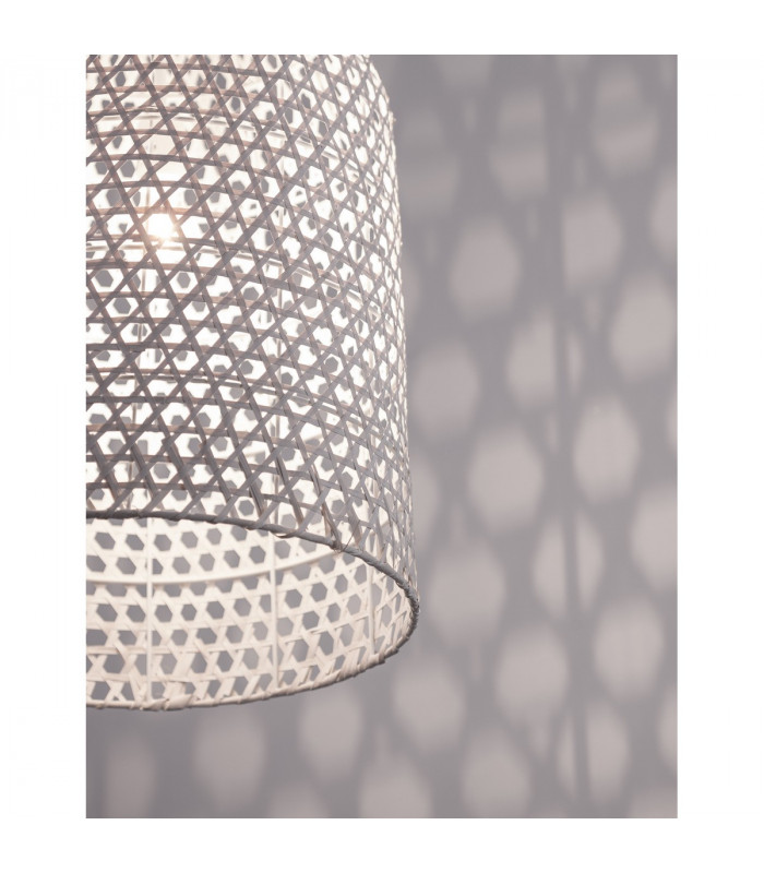 Aurora Dome Pendant Ceiling Light White Bamboo White Fabric Wire Base LED E27-8