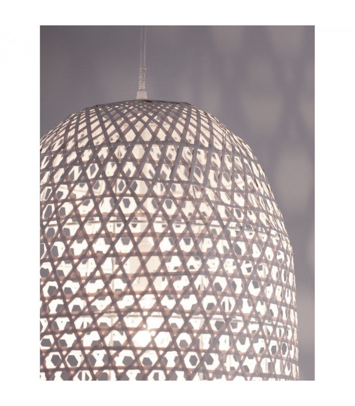 Aurora Dome Pendant Ceiling Light White Bamboo White Fabric Wire Base LED E27-9