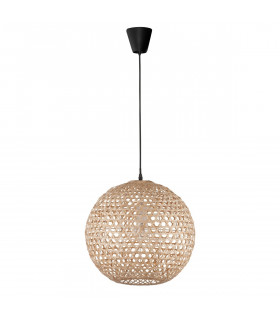 Melody Dome Pendant Ceiling Light Natural Bamboo Black Fabric Wire Base LED E27-1