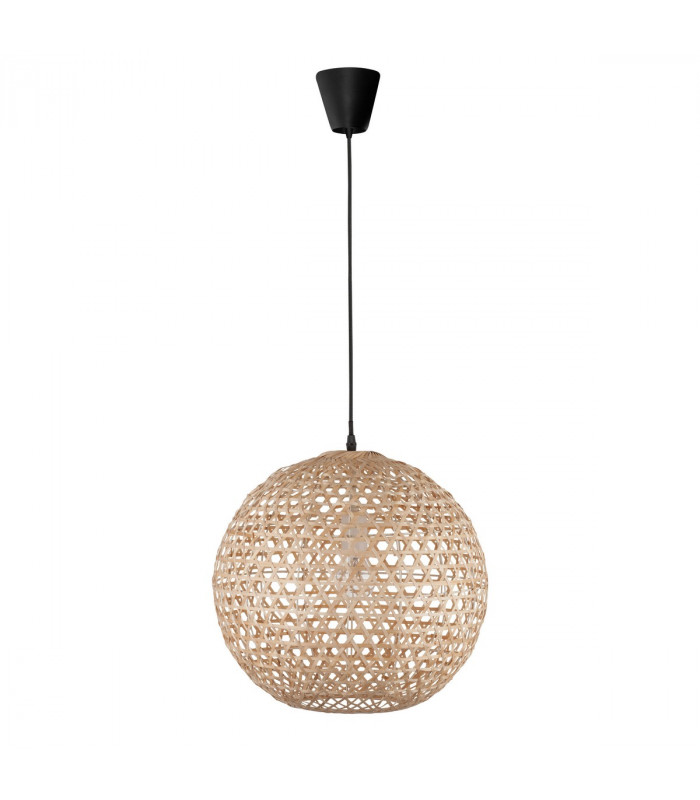 Melody Dome Pendant Ceiling Light Natural Bamboo Black Fabric Wire Base LED E27-1